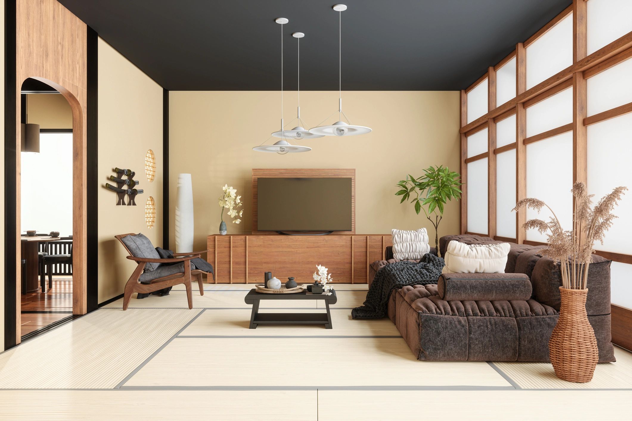 Minimal living room interior with sofa and coffee table