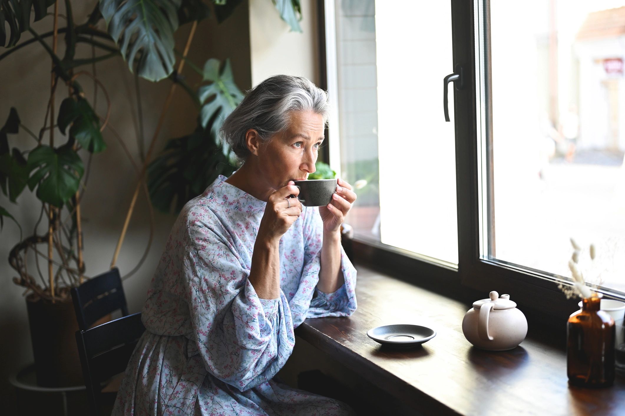 Woman sipping hot tea in a calm moment