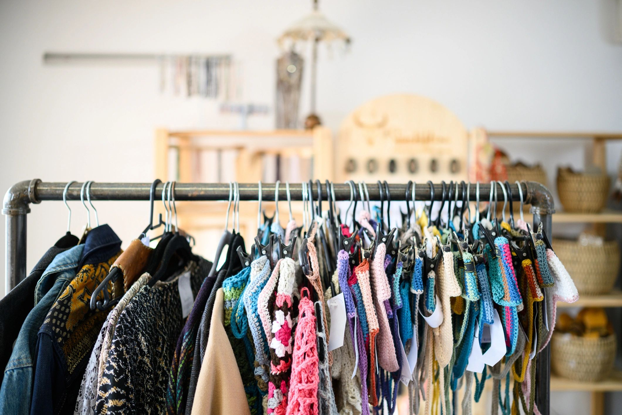 Clothing rack in boutique setting
