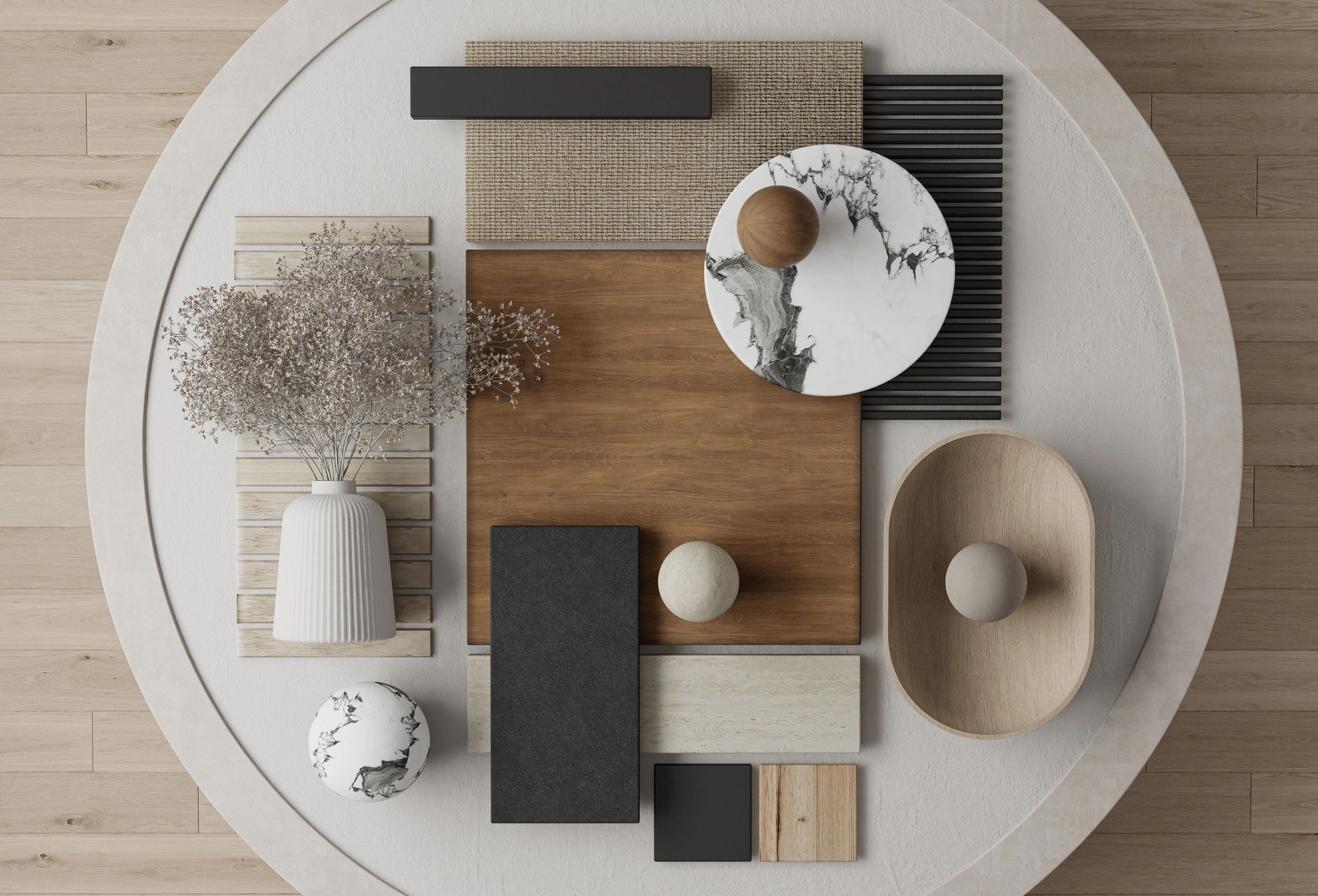 Neutral textures and materials flat lay